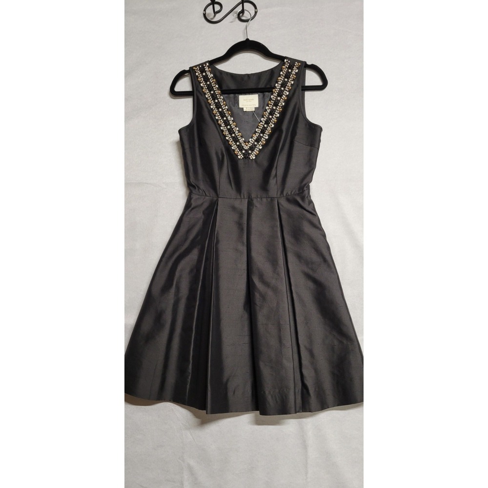 Black Kate Spade Silk Embellished Tank Dress With Pockets Size 4